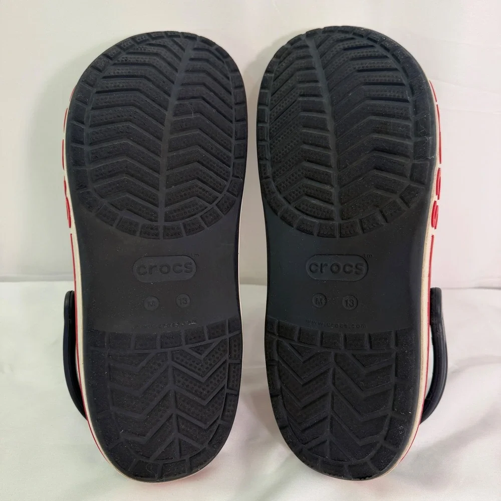 Crocs Bayaband Clog Navy Blue Red White Logo Mens Size 13 Slip On Shoes